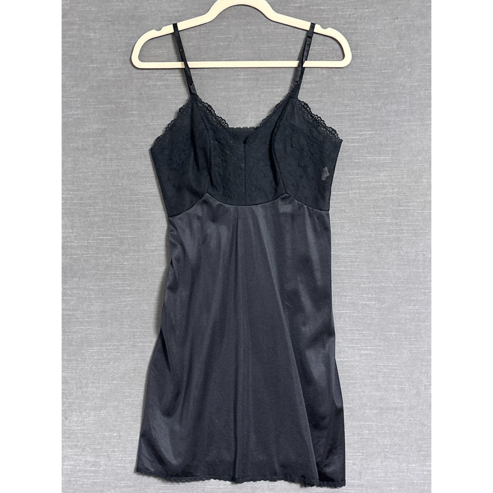 Vintage Vanity Fair Slip 34 Black Lace Sheer Retro Pinup Coquette Dress 50s‎ 60s